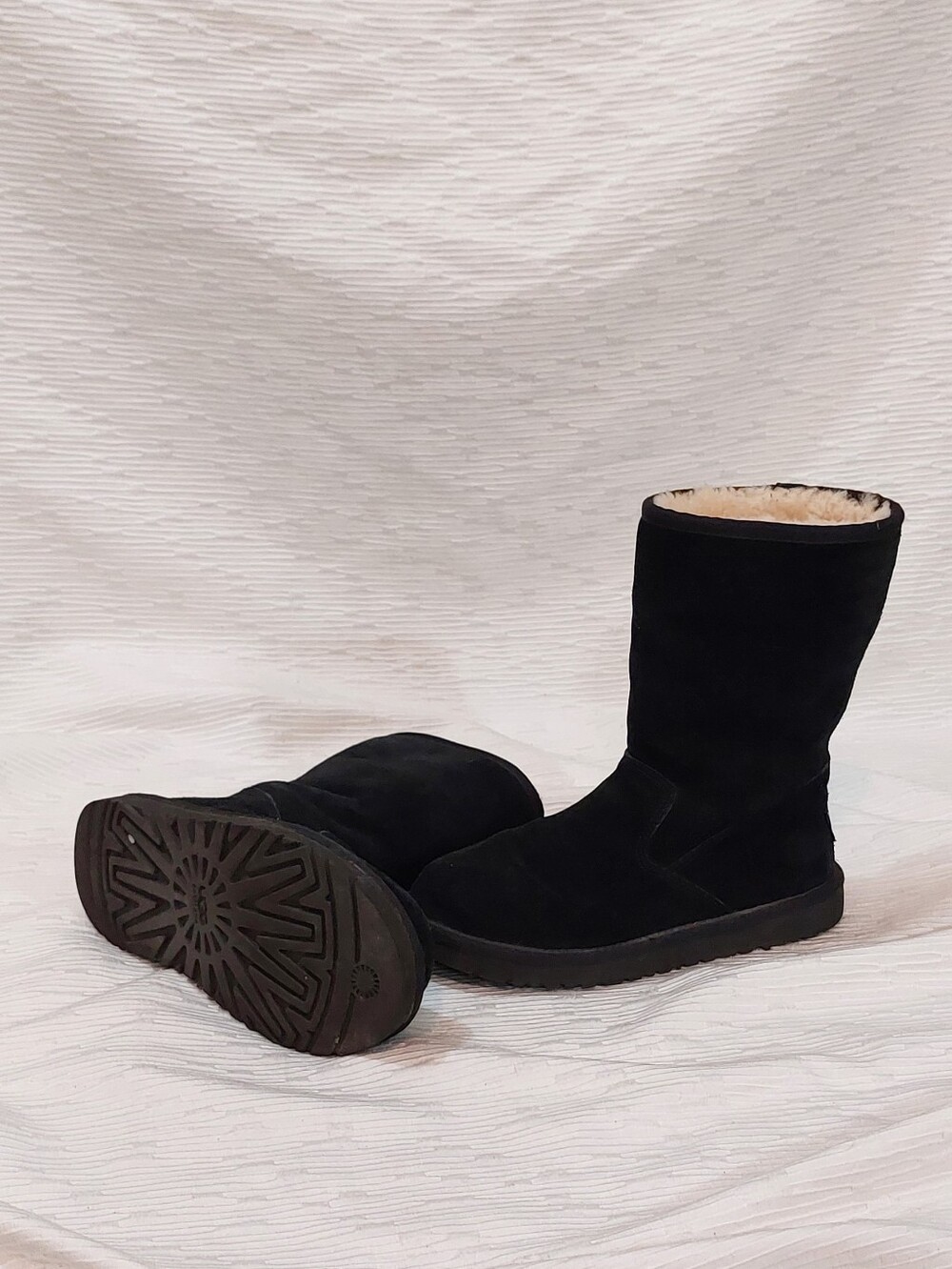 UGG Black Suede Shearling-Lined Winter Boots Size 4